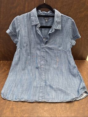 J. Jill Light Chambray Short Sleeve Collared Top S Petite